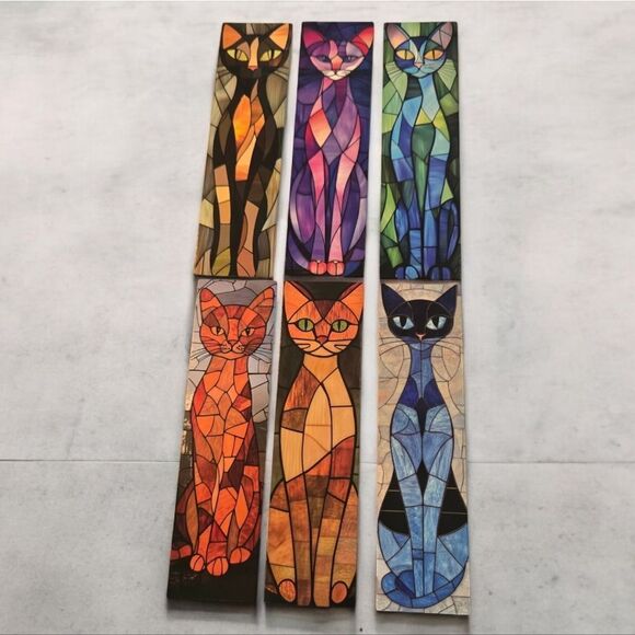 6pcs Stained Glass Black Cat Bookmarks Book Marker Clips Reading Sphynx Colorful - Picture 3 of 3